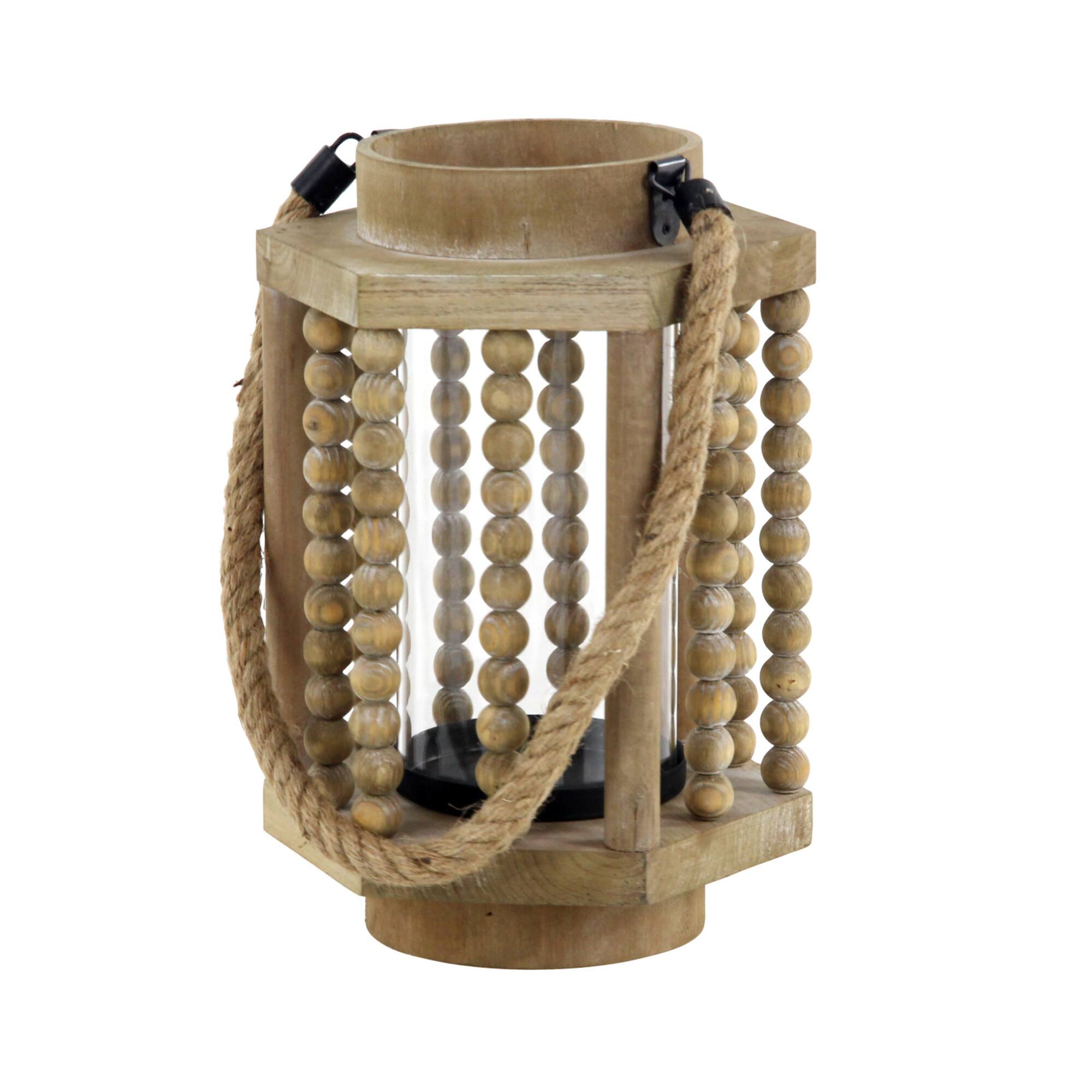 11" Light Brown Recycled Wood Candle Holder Lantern